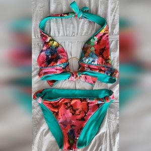 Victoria's Secret reversible small teal pixelated bikini